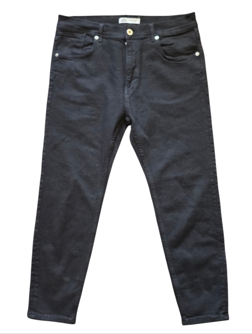 Zara Man Size 36 Black Denim Jeans with‎ Silver Button Classic Style
